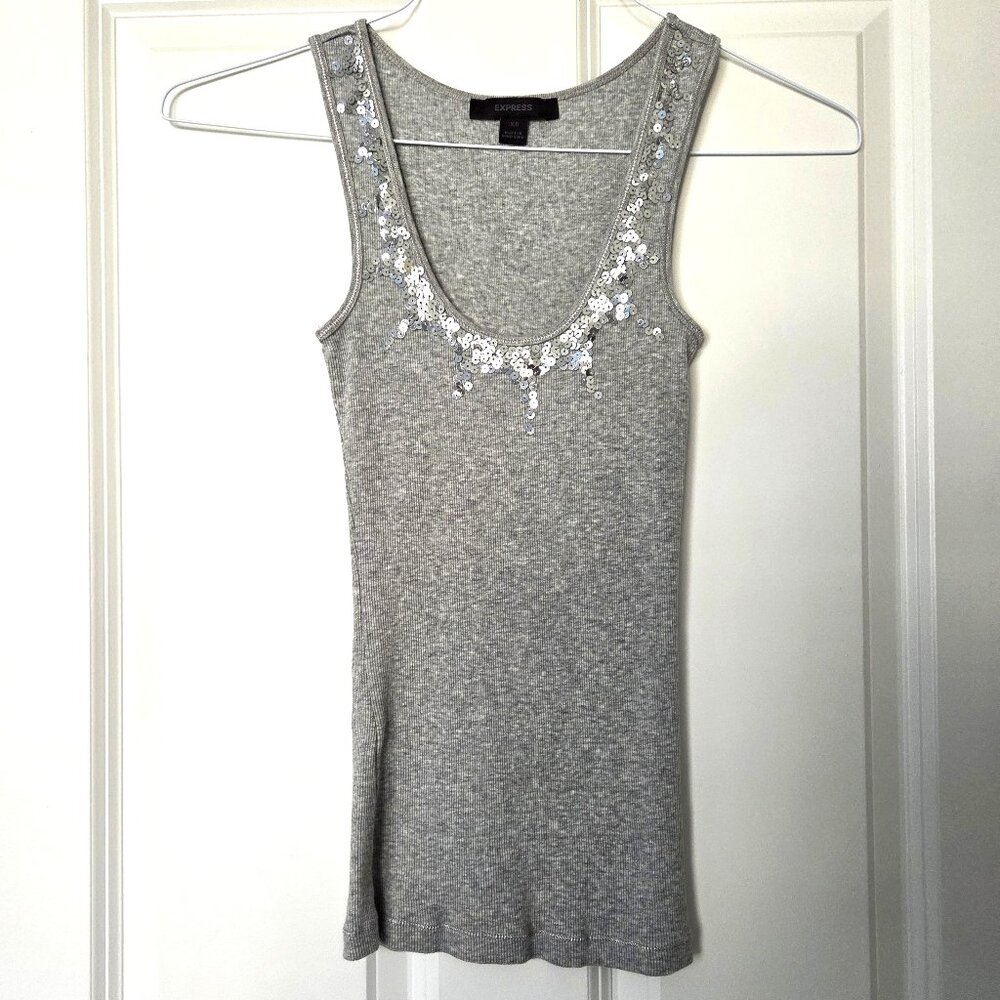 Express Gray Sequined Tank Top